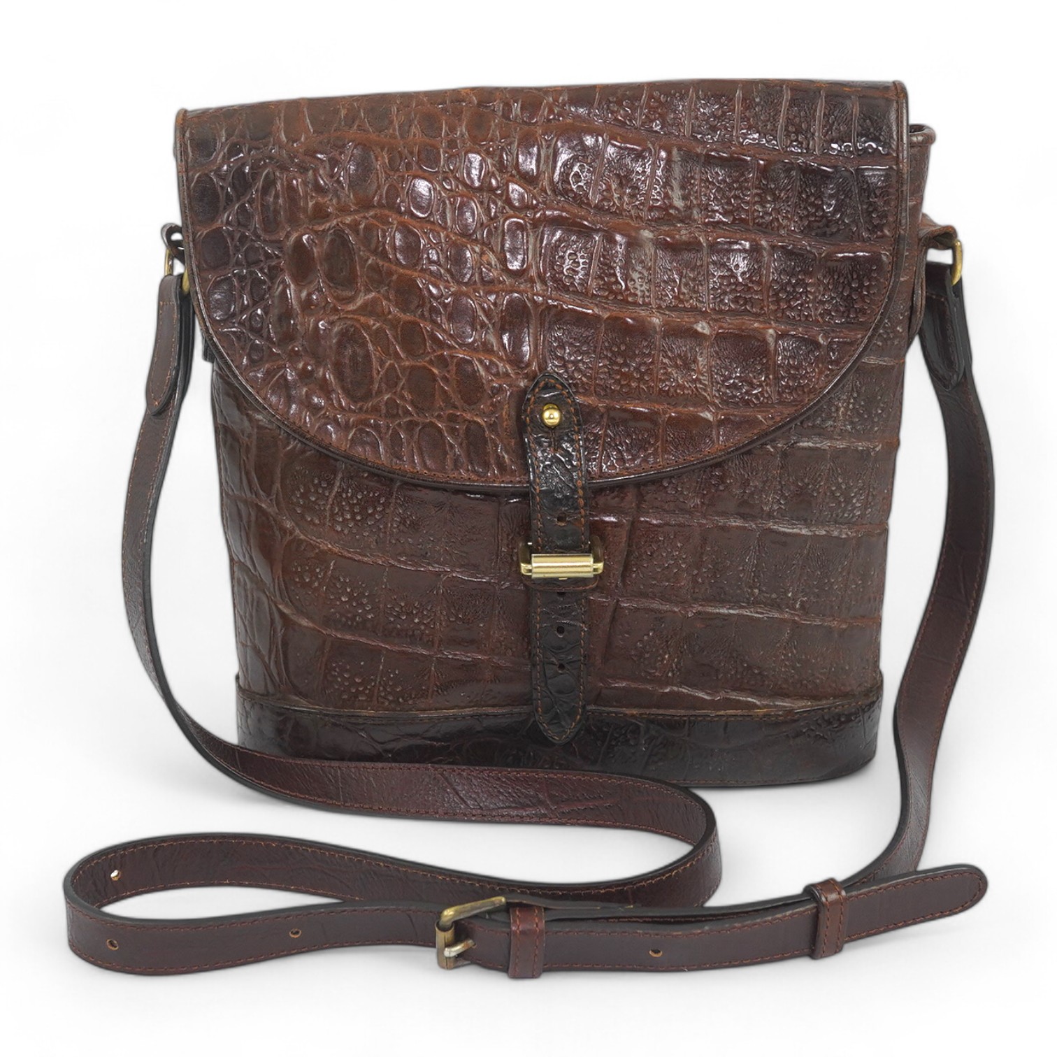 A Mulberry brown mock croc brown binocular crossbody bag